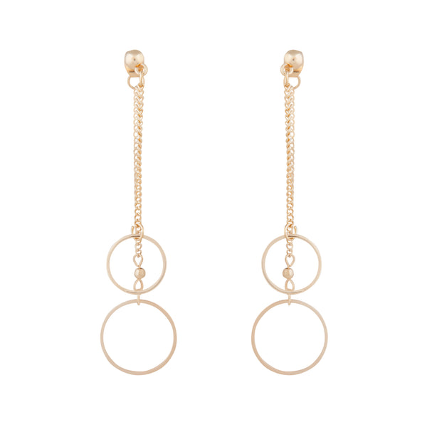 Gold Double Chain & Circle Drop Sandwich Earrings