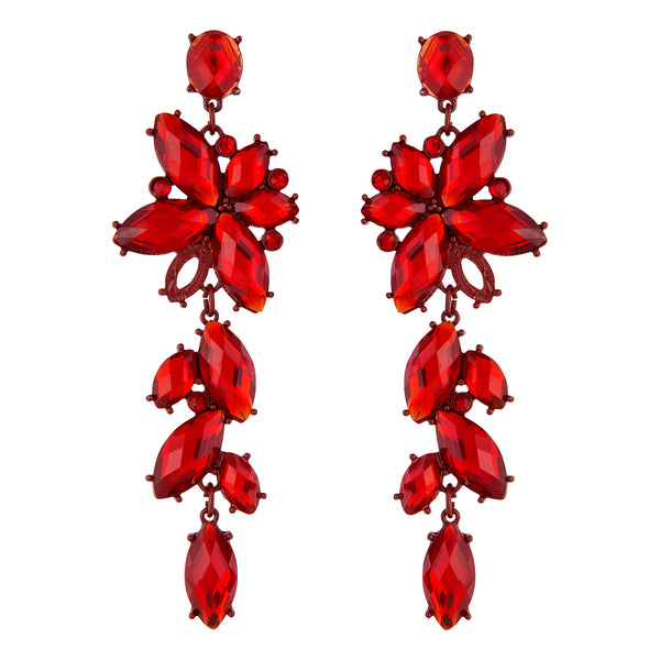 RED JEWELLED FLOWER AND PETAL DROP Earrings