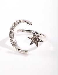 Silver Moon Star Open Ring - link has visual effect only