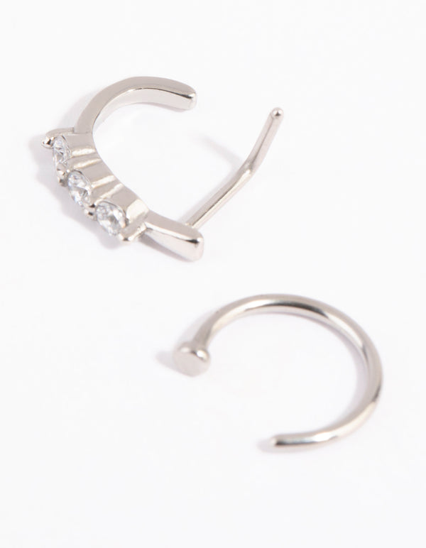 Diamante & Plain Nose Ring Pack