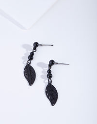 Black Metal Bead Feather Drop Earrings - link has visual effect only