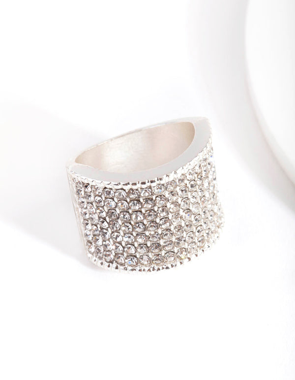 Silver Diamante Wide Pave Band Ring