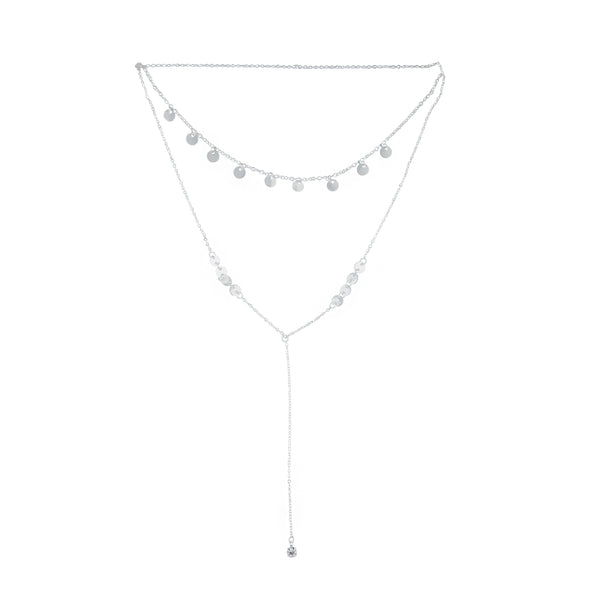 LAYERED FINE DISC Y NECK CHOKER IN SILVER