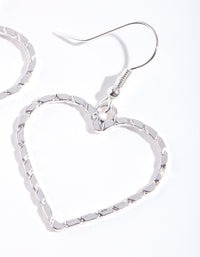 Silver Textured Heart Cut Out Drop Earring - link has visual effect only