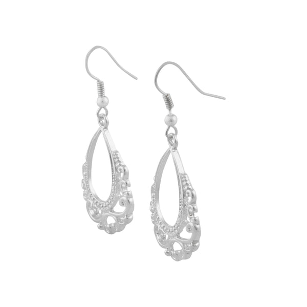 Silver Ornate Teardrop Earrings