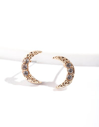 Gold Pave Diamante Crescent Moon Stud Earrings - link has visual effect only