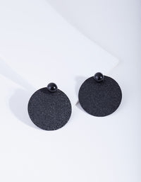 Black Textured Disc Stud Earrings - link has visual effect only