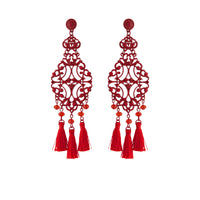 Statement Red Chandelier Tassel Earring - link has visual effect only