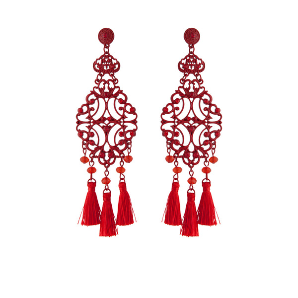 Statement Red Chandelier Tassel Earring