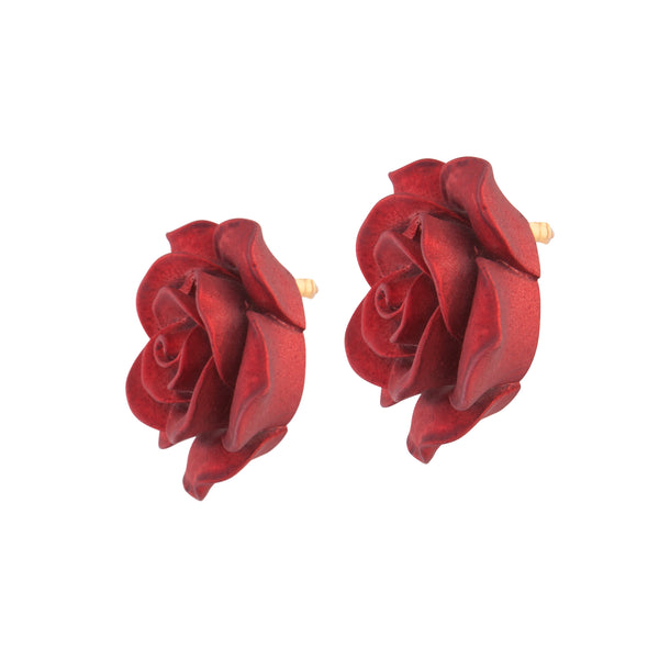 RED COATED METAL OPEN ROSE STUD Earrings