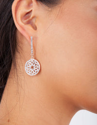 Rose Gold Round Diamante Detail Drop Earrings - link has visual effect only