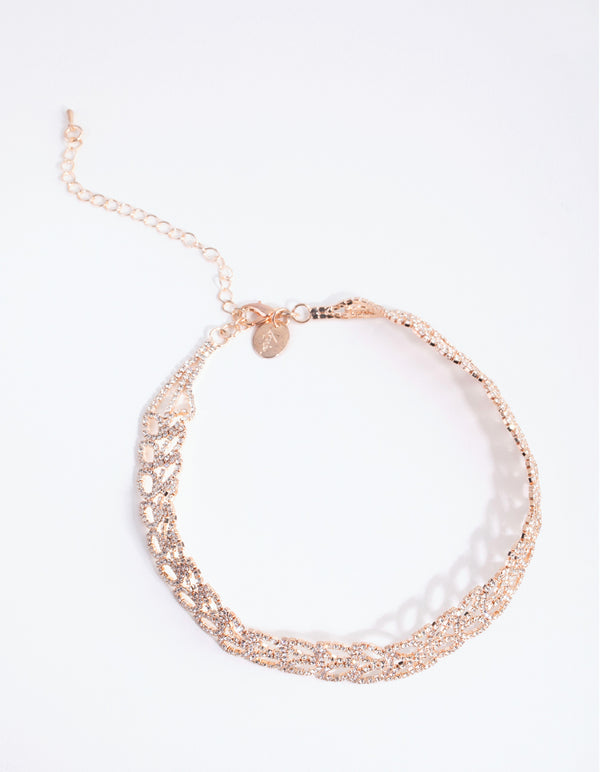 Rose Gold Diamante Petal Choker