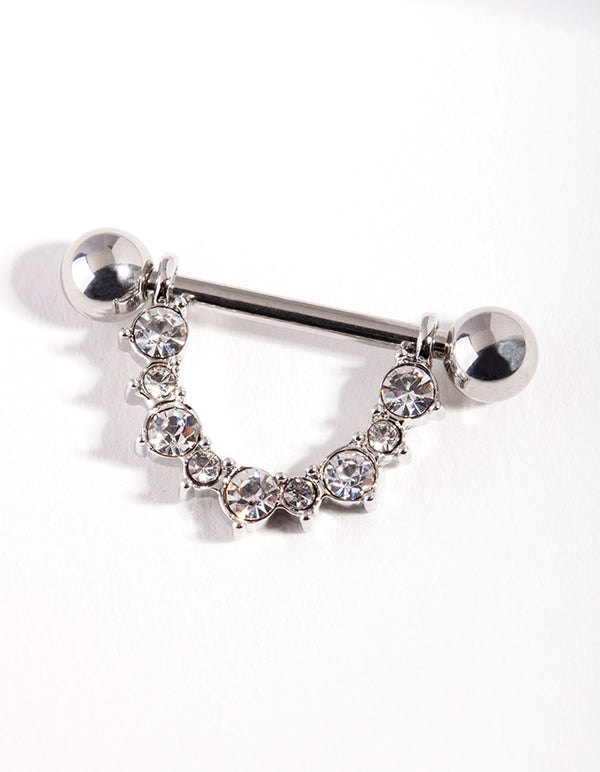 Surgical Steel Diamante Curve Nipple Bar