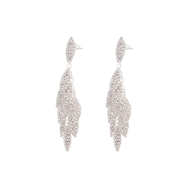 Silver Diamante Multi-Leaf Drop Earrings