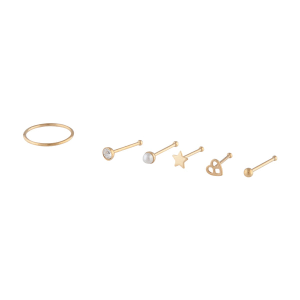 Gold Mixed Nose Piercing 6-Pack