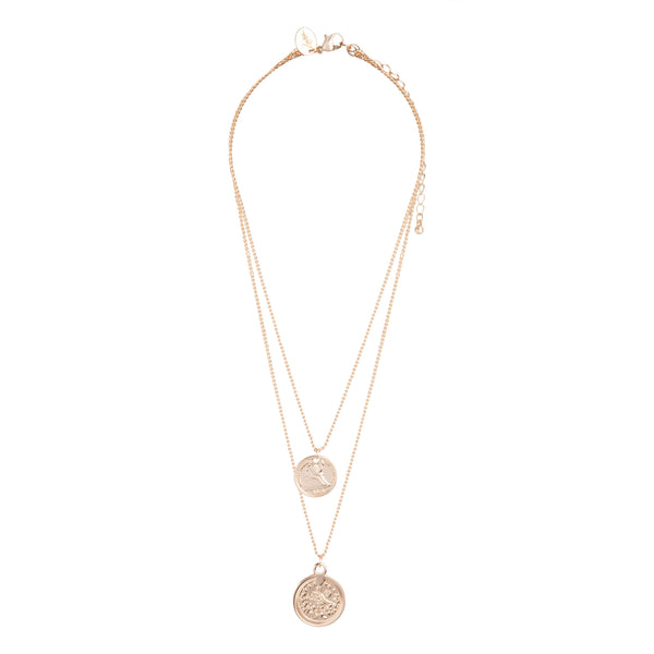 Gold Double Row Coin Charm 47Cm Necklace