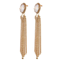 Large Glass Stone With Gold Diamante Tassels Earrings - link has visual effect only