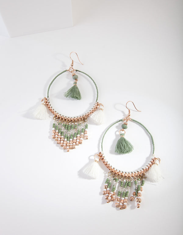 Rose Gold Bright Wrapped Tassel Earrings