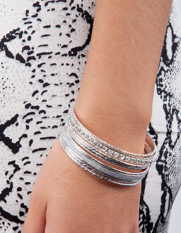 Silver Cup Chain Glitter Multi Bangle