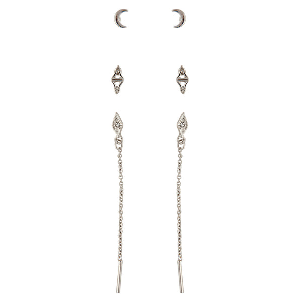 Silver Chain Drop Moon Earring Pack