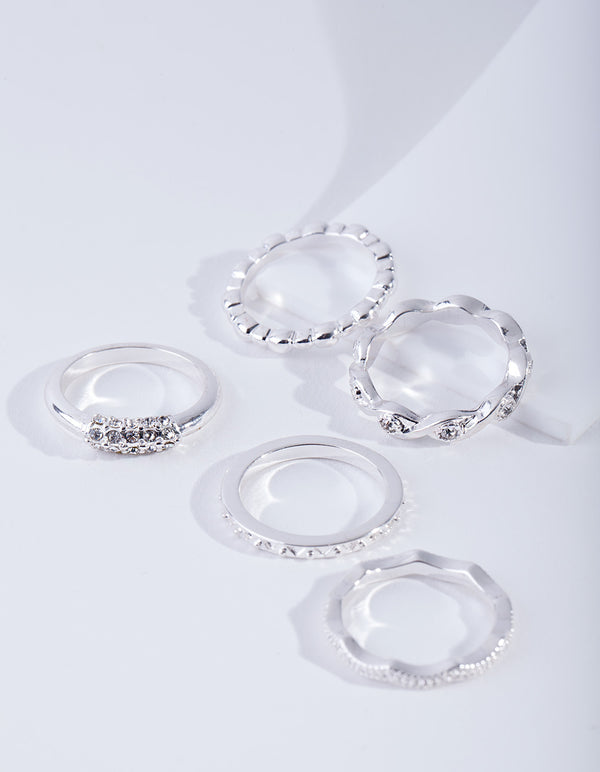 Silver Diamante 5 Stack Ring