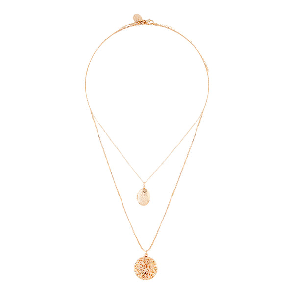 Gold Multi Layer Locket Pendant Necklace Set