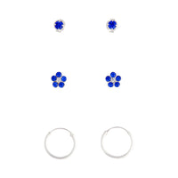 Sterling Silver Blue Stud, Flower & Hoop Pack - link has visual effect only