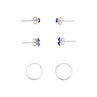 Sterling Silver Blue Stud, Flower & Hoop Pack - link has visual effect only