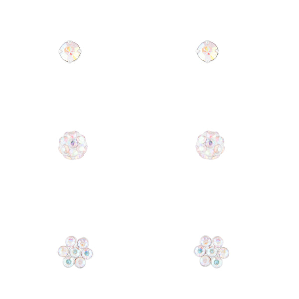 Sterling Silver Diamante Stud, Flower & Bead Pack