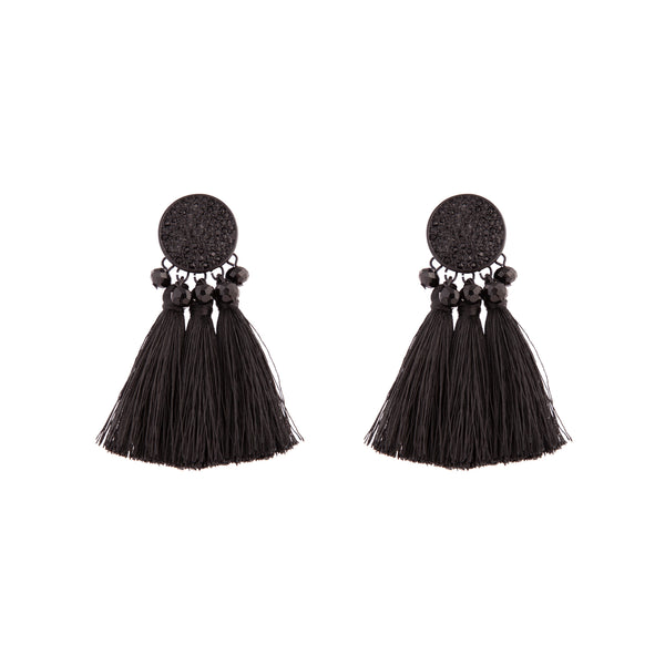 Black Classic Stud Tassel Earrings