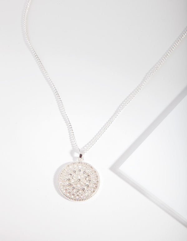 Silver Diamante Disc Filigree Necklace