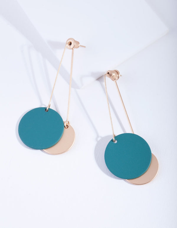 Gold & Green Coated Disc Sandwich Earrings