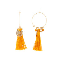 Gold Yellow Fine Charm Tassel Hoop Earrings - link has visual effect only