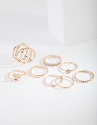 Gold Double Crossover Diamante Ring 8-Pack - link has visual effect only