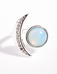 Silver Crescent Moon Stone Ring - link has visual effect only