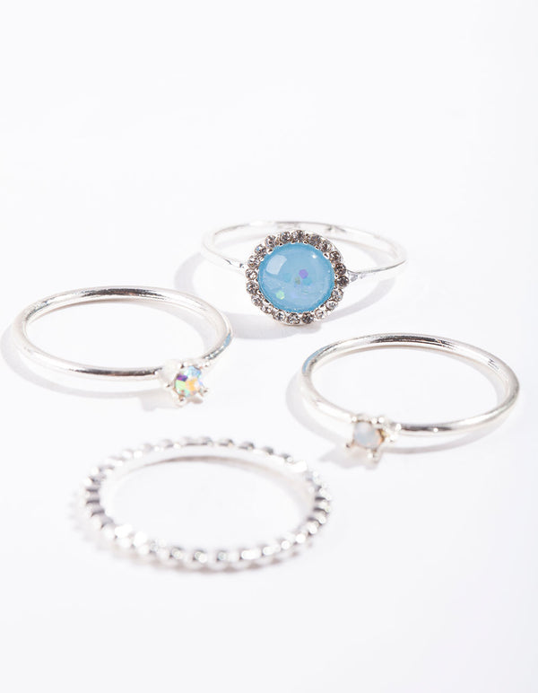 Silver Blue Stone Ring Stack