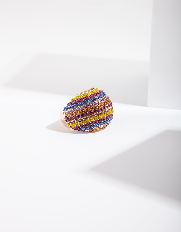 Rainbow Diamante Stripe Stone Ring