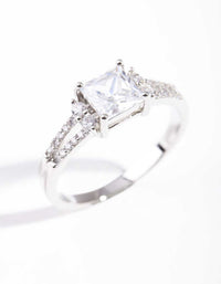 Rhodium Cubic Zirconia Square Stone Ring - link has visual effect only