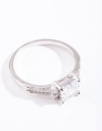 Rhodium Cubic Zirconia Square Stone Ring - link has visual effect only