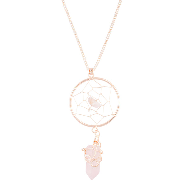 Rose Gold Semi-Precious Dream Catcher Necklace