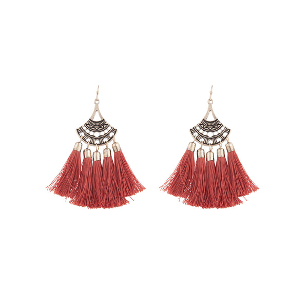 Antique Gold Burgundy Tassel Earrings