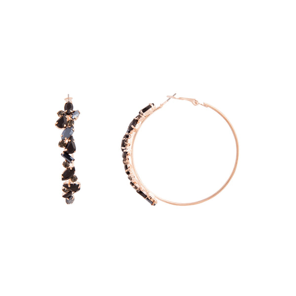 Rose Gold Black Stone Hoop Earrings