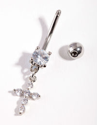 Surgical Steel Cubic Zirconia Belly Bar - link has visual effect only