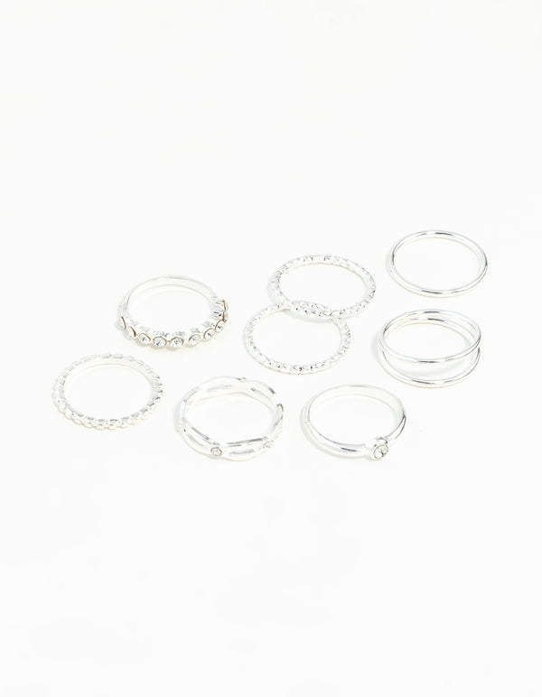 Silver Diamond Cut Twist Ring 8-Pack