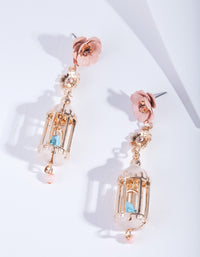 Gold & Pastel Flower Birdcage Earrings - link has visual effect only