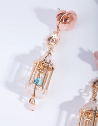 Gold & Pastel Flower Birdcage Earrings - link has visual effect only