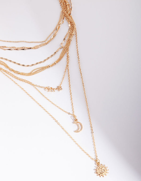 Gold Delicate Celestial Layered Necklace