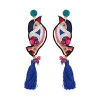 Embroidered Bird Tassel Earrings - link has visual effect only