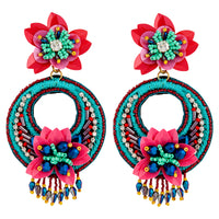 Green Pink Flower Sequins Earrings - link has visual effect only