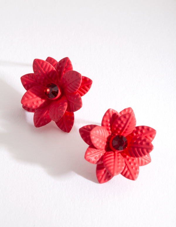 Red Flower Stud Earrings